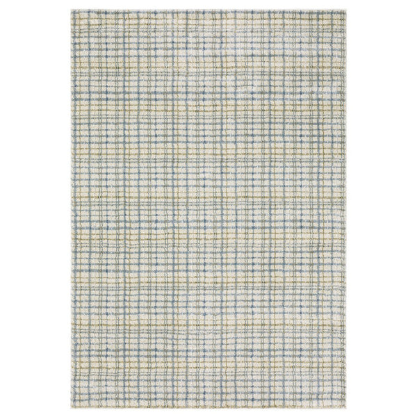 Oriental Weavers Gemma Plush High-Pile Runner 2'3" X 7' – Ivory Beige Plaid With Soft Blue & Green, Antique-Wash Finish GGEM06068213ST