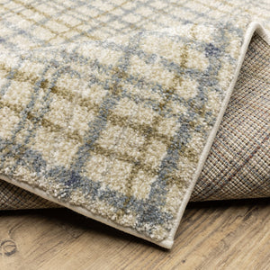Oriental Weavers Gemma Plush High-Pile Runner 2'3" X 7' – Ivory Beige Plaid With Soft Blue & Green, Antique-Wash Finish GGEM06068213ST