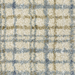 Oriental Weavers Gemma Plush High-Pile Runner 2'3" X 7' – Ivory Beige Plaid With Soft Blue & Green, Antique-Wash Finish GGEM06068213ST