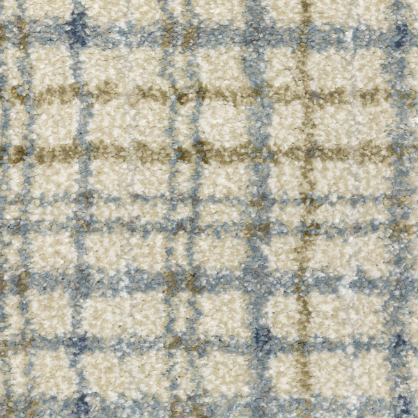 Oriental Weavers Gemma Plush High-Pile Runner 2'3" X 7' – Ivory Beige Plaid With Soft Blue & Green, Antique-Wash Finish GGEM06068213ST