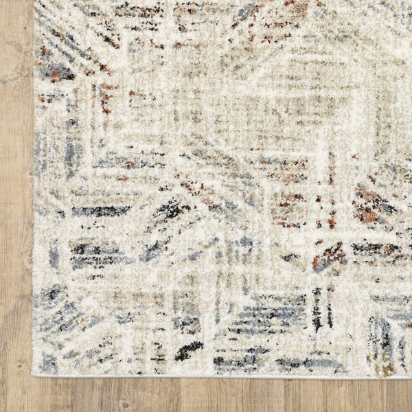 Oriental Weavers Gemma Plush High-Pile Runner Rug 2'3"X7' — Beige Distressed Geometric With Blue, Rust & Green Accents GGEM08068213ST