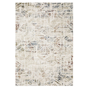 Oriental Weavers Gemma Plush High-Pile Runner Rug 2'3"X7' — Beige Distressed Geometric With Blue, Rust & Green Accents GGEM08068213ST