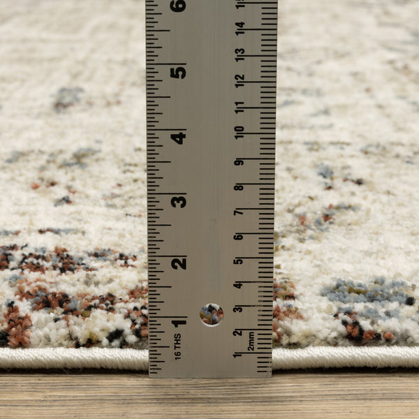 Oriental Weavers Gemma Plush High-Pile Runner Rug 2'3"X7' — Beige Distressed Geometric With Blue, Rust & Green Accents GGEM08068213ST