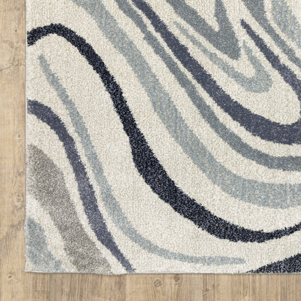 Oriental Weavers Gemma High-Pile Blue & Grey Runner 2'3"X7' — Plush Polypropylene Hallway Rug, Modern Swirl Design GGEM09068213ST