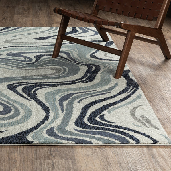 Oriental Weavers Gemma High-Pile Blue & Grey Runner 2'3"X7' — Plush Polypropylene Hallway Rug, Modern Swirl Design GGEM09068213ST