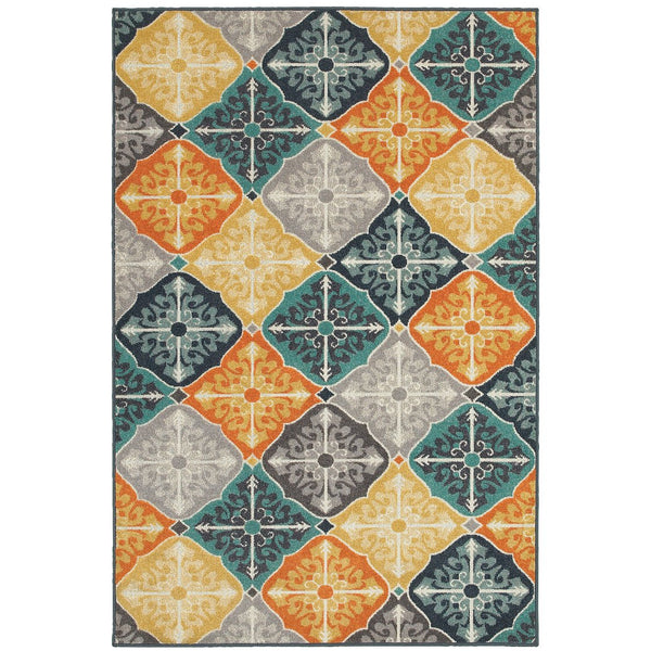 Oriental Weavers Hampton Indoor/Outdoor Area Rug - Textured Global Design In Indigo, Gray, Soft Gold & Persimmon Multi,Blue Polypropylene H2063x300390st