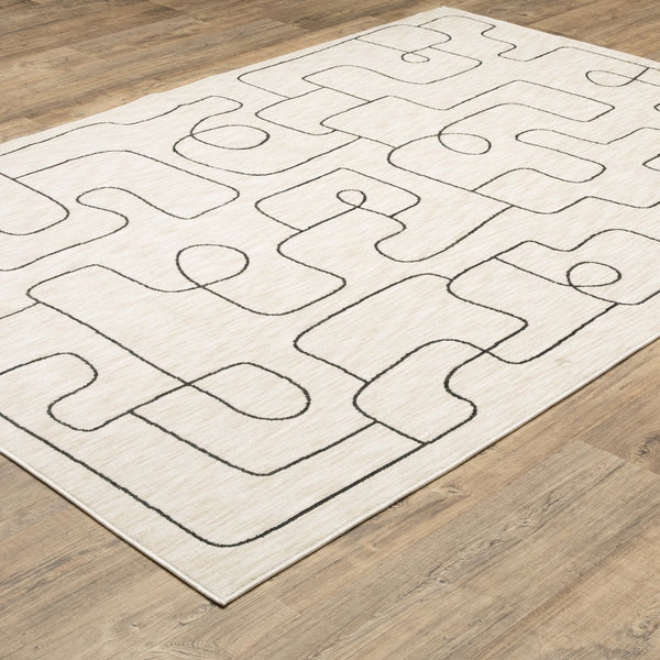 Oriental Weavers Hunter Indoor Area Rug – Luxurious Ultra-soft Polyester, Modern Geometric Design, Elegant Neutral Tones Beige,Black Polyester Hhnt06240305st
