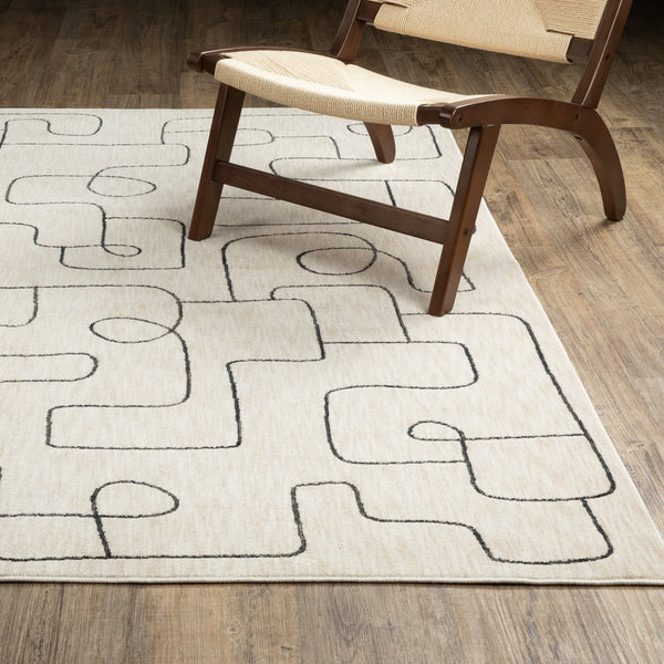 Oriental Weavers Hunter Indoor Area Rug – Luxurious Ultra-soft Polyester, Modern Geometric Design, Elegant Neutral Tones Beige,Black Polyester Hhnt06240305st