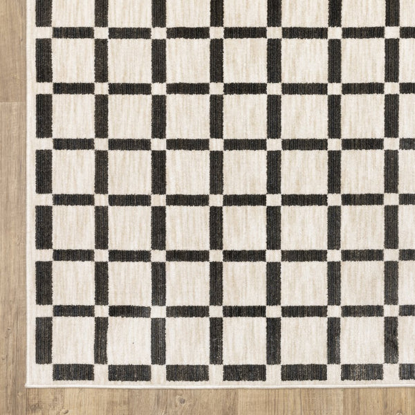 Oriental Weavers Hunter Low-Profile Beige & Black Checkerboard Rug 3'3"X5" - Machine-Woven Polyester, Modern Texture HHNT08100152ST