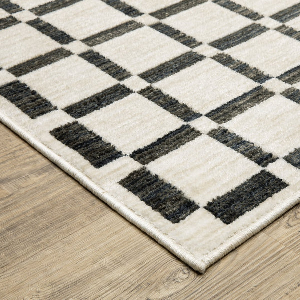 Oriental Weavers Hunter Low-Profile Beige & Black Checkerboard Rug 3'3"X5" - Machine-Woven Polyester, Modern Texture HHNT08100152ST