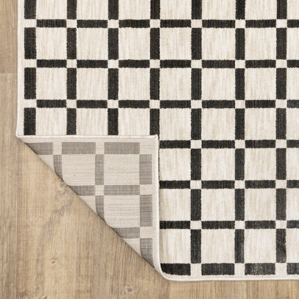 Oriental Weavers Hunter Low-Profile Beige & Black Checkerboard Rug 3'3"X5" - Machine-Woven Polyester, Modern Texture HHNT08100152ST