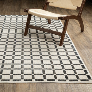 Oriental Weavers Hunter Low-Profile Beige & Black Checkerboard Rug 3'3"X5" - Machine-Woven Polyester, Modern Texture HHNT08100152ST