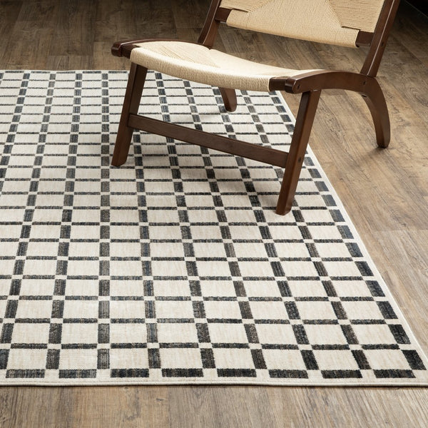 Oriental Weavers Hunter Low-Profile Beige & Black Checkerboard Rug 3'3"X5" - Machine-Woven Polyester, Modern Texture HHNT08100152ST