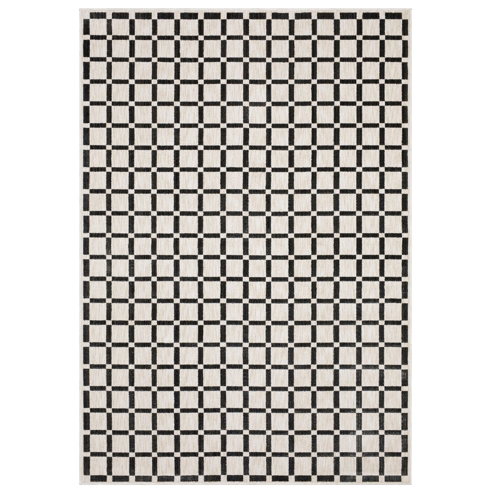Oriental Weavers Hunter Low-Profile Beige & Black Checkerboard Rug 3'3"X5" - Machine-Woven Polyester, Modern Texture HHNT08100152ST