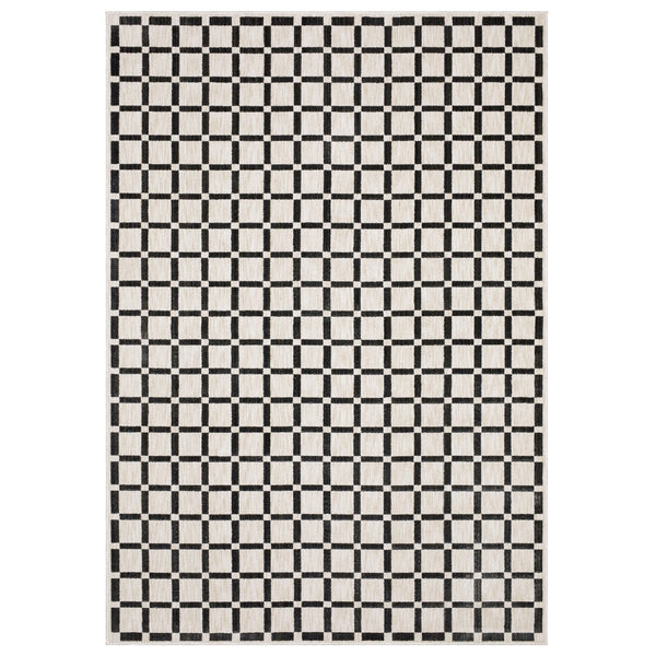 Oriental Weavers Hunter Low-Profile Beige & Black Checkerboard Rug 3'3"X5" - Machine-Woven Polyester, Modern Texture HHNT08100152ST