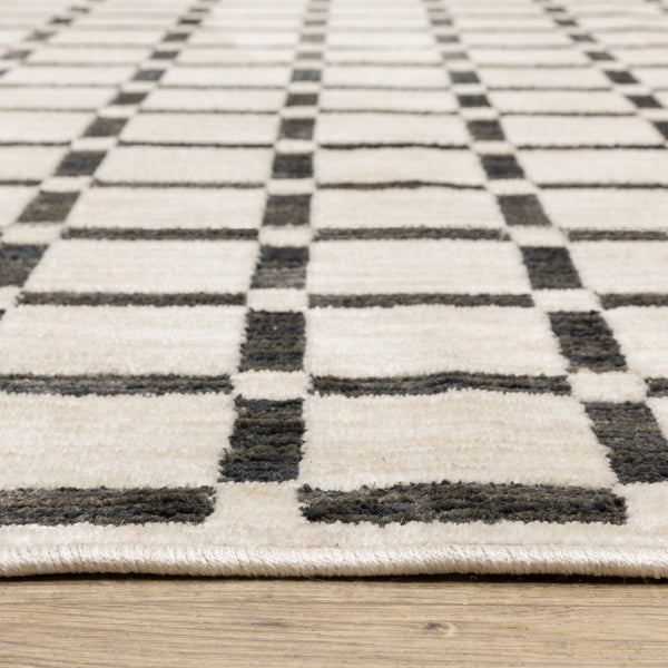 Oriental Weavers Hunter Low-Profile Beige & Black Checkerboard Rug 3'3"X5" - Machine-Woven Polyester, Modern Texture HHNT08100152ST