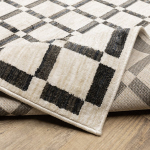 Oriental Weavers Hunter Low-Profile Beige & Black Checkerboard Rug 3'3"X5" - Machine-Woven Polyester, Modern Texture HHNT08100152ST