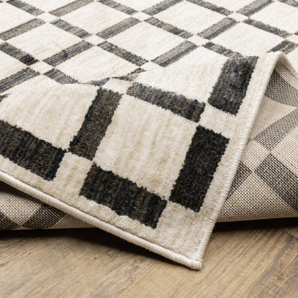 Oriental Weavers Hunter Low-Profile Beige & Black Checkerboard Rug 3'3"X5" - Machine-Woven Polyester, Modern Texture HHNT08100152ST