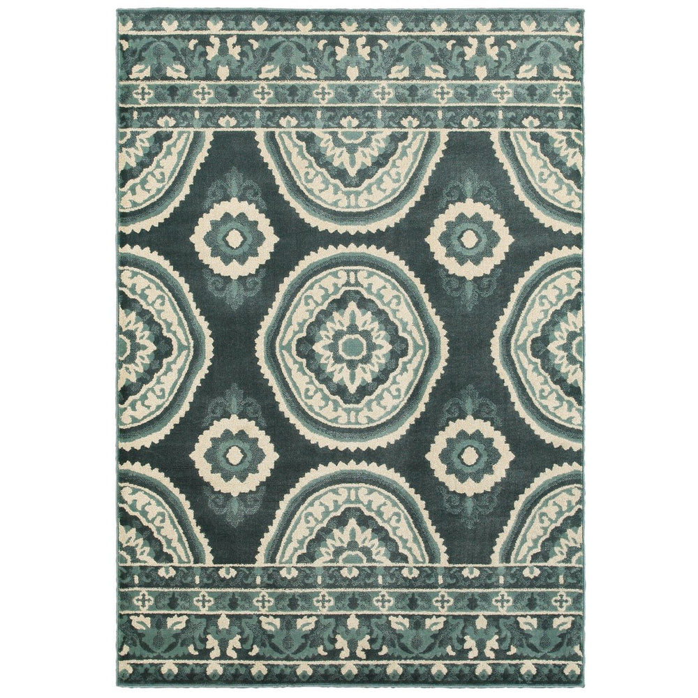 Oriental Weavers Jayden Textured Polypropylene Area Rug - Luxurious Traditional Design In Dusty Teal And Gold Blue,Ivory Nylon J7415b300390st