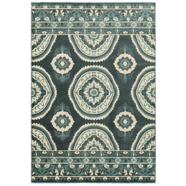 Oriental Weavers Jayden Textured Polypropylene Area Rug - Luxurious Traditional Design In Dusty Teal And Gold Blue,Ivory Nylon J7415b300390st