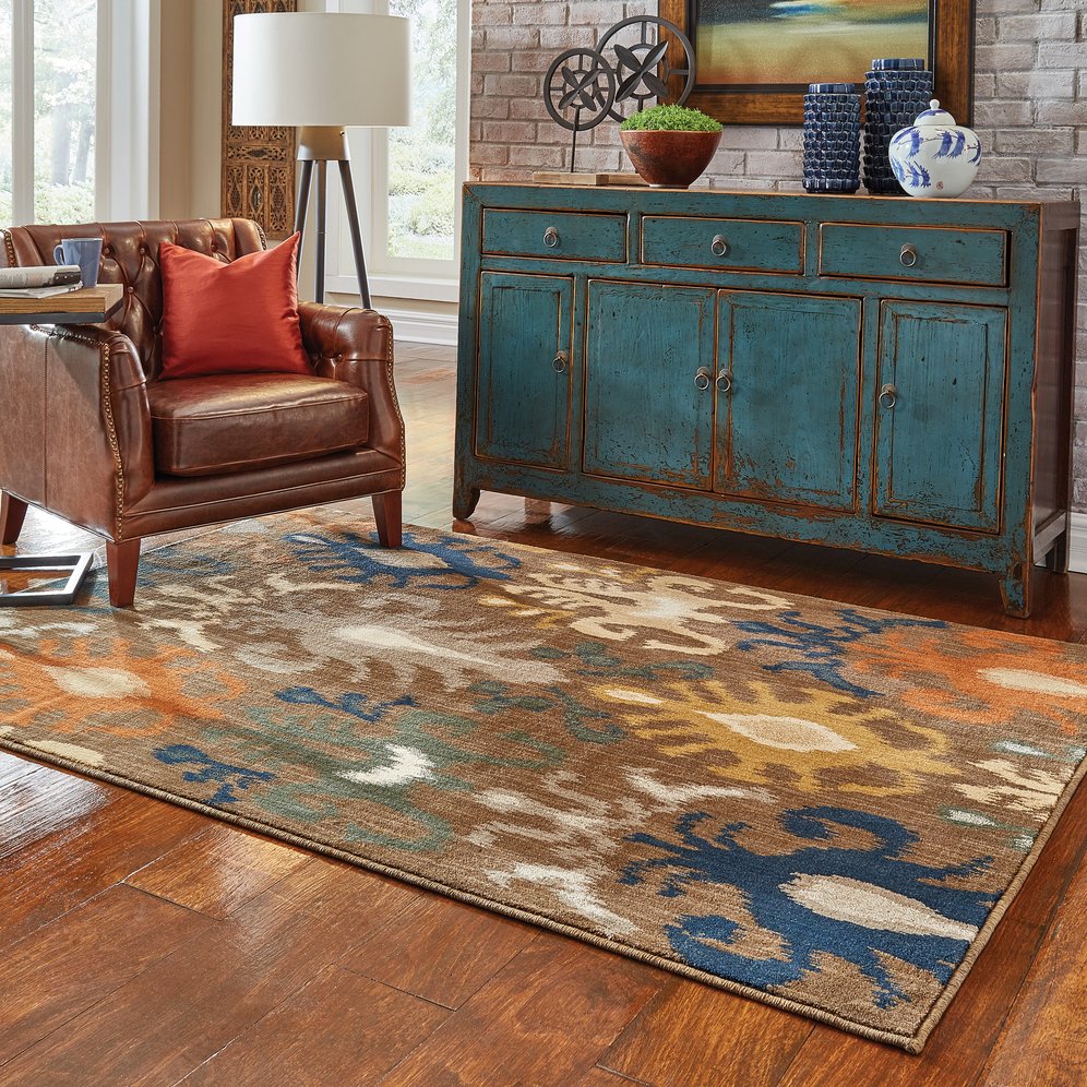 Oriental Weavers Kasbah Indoor Area Rug - Vibrant Abstract Design With Indigo Blue, Gray, And Pops Of Color Decor Brown,Navy Nylon K3830d300390st