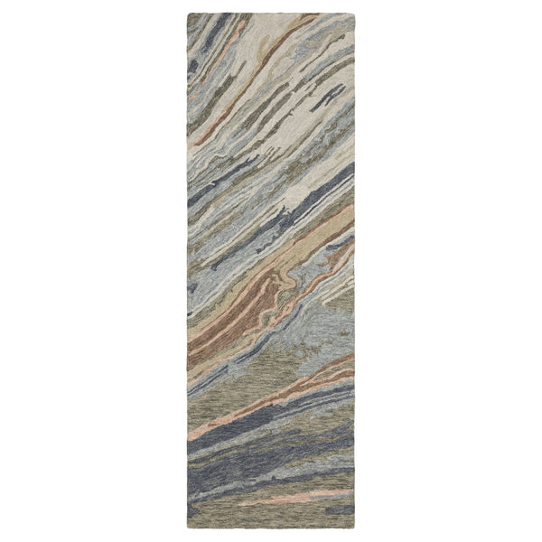 Oriental Weavers Kipton Hand-Tufted Wool Runner 2'6"X8' – Abstract Space-Dyed Grey & Blue Rug With Dense Pile And Durable Texture KKIP04076243ST
