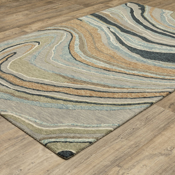 Oriental Weavers Kipton Hand-tufted Wool Area Rug – Textured Design In Soft Blue, Green, Copper, And Gold Tones Grey,Blue Wool Kkip07243304st
