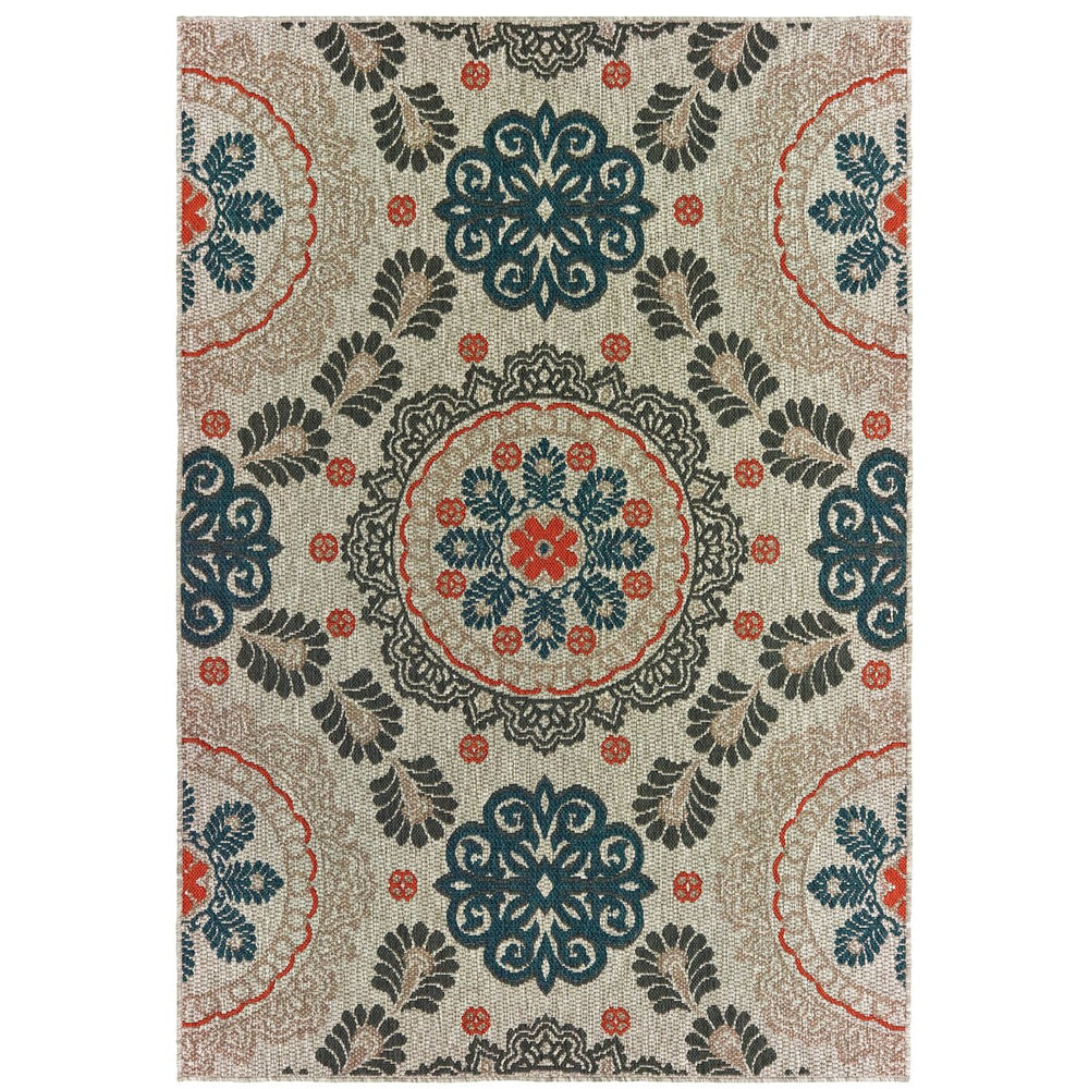 Oriental Weavers Latitude Indoor/Outdoor Area Rug - Sophisticated Multi-colored Design In Gray, Navy & Persimmon Grey,Teal Polypropylene L1903w160220st