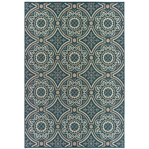Oriental Weavers Latitude Sophisticated Indoor/Outdoor Area Rug – Stylish Patterns, Easy Care, Multi-color Design Teal,Grey Polypropylene L609b3100152st