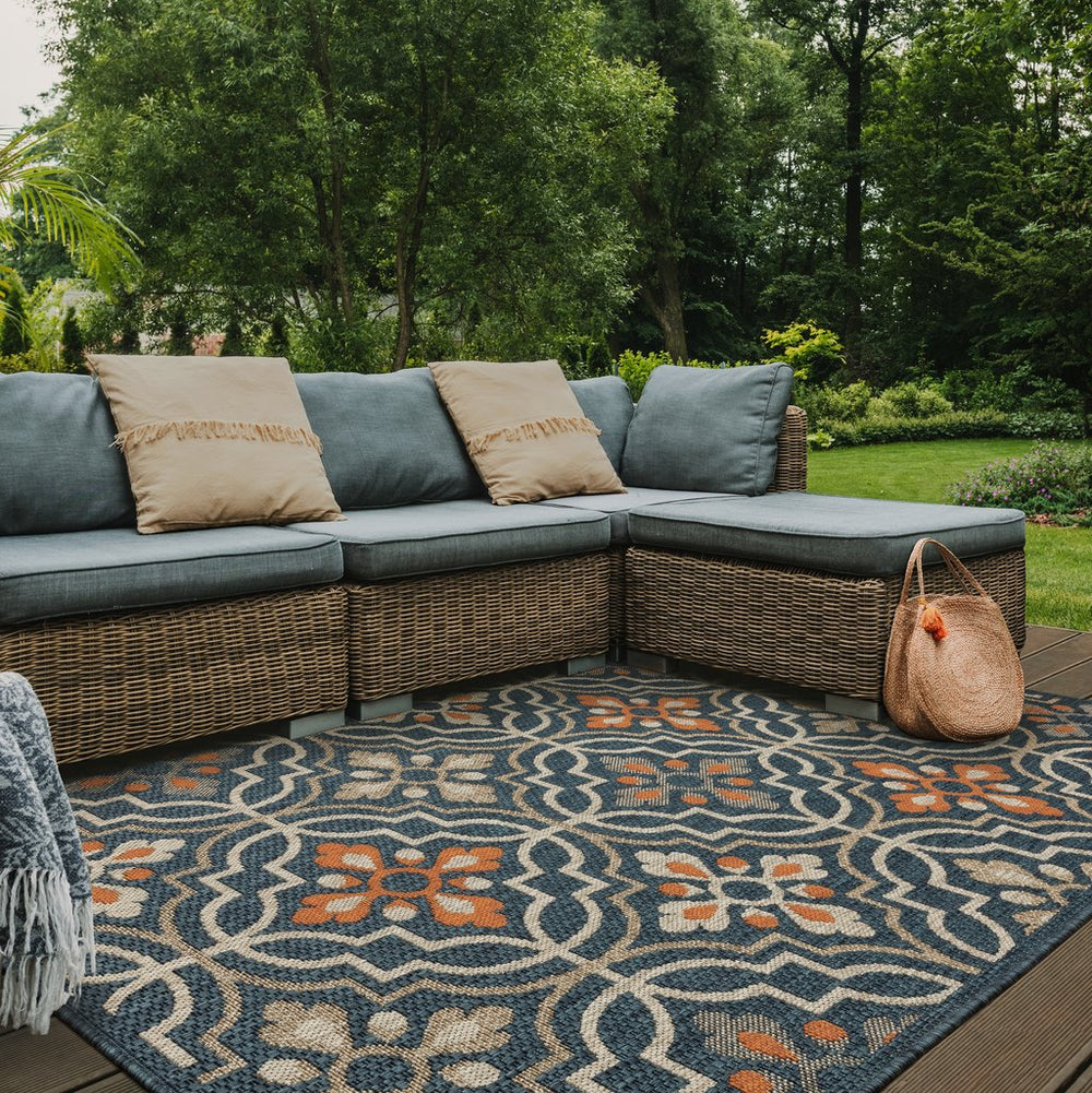 Oriental Weavers Latitude Indoor/Outdoor Area Rug - Stylish Multi-colored Design For Modern Spaces And Easy Care Teal,Orange Polypropylene L709b3100152st