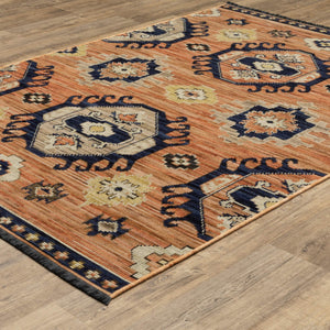 Oriental Weavers Legacy Axminster Woven Wool Nylon Area Rug with Geometric Medallion for Living Room Decor Terracotta / Blue 9'10" x 12'10" LLGY01300390ST