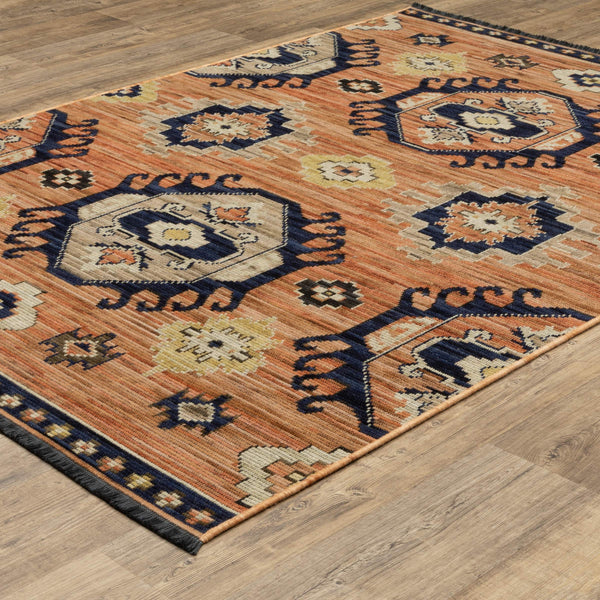 Oriental Weavers Legacy Axminster Woven Wool Nylon Area Rug with Geometric Medallion for Living Room Decor Terracotta / Blue 9'10" x 12'10" LLGY01300390ST