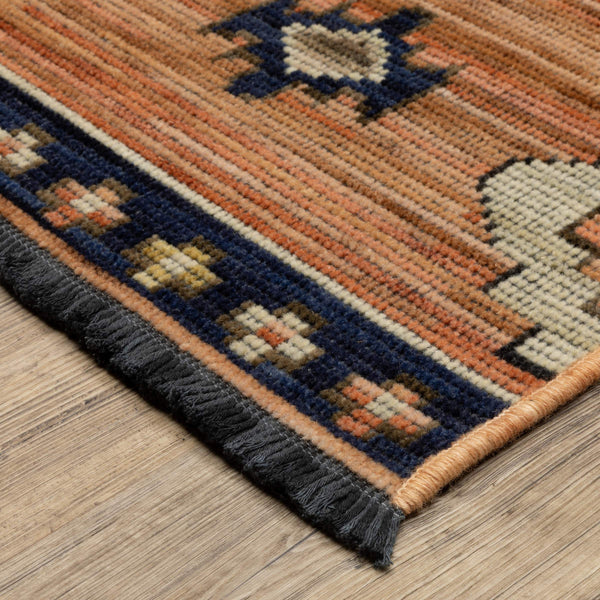 Oriental Weavers Legacy Axminster Woven Wool Nylon Area Rug with Geometric Medallion for Living Room Decor Terracotta / Blue 9'10" x 12'10" LLGY01300390ST