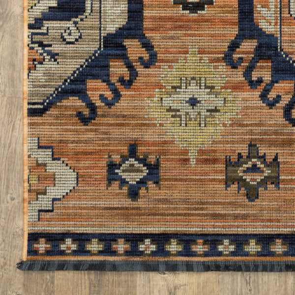Oriental Weavers Legacy Axminster Woven Wool Nylon Area Rug with Geometric Medallion for Living Room Decor Terracotta / Blue 9'10" x 12'10" LLGY01300390ST