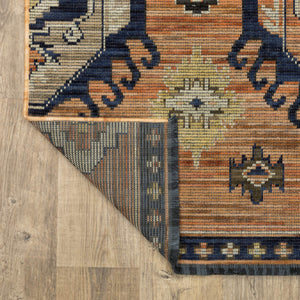 Oriental Weavers Legacy Axminster Woven Wool Nylon Area Rug with Geometric Medallion for Living Room Decor Terracotta / Blue 9'10" x 12'10" LLGY01300390ST