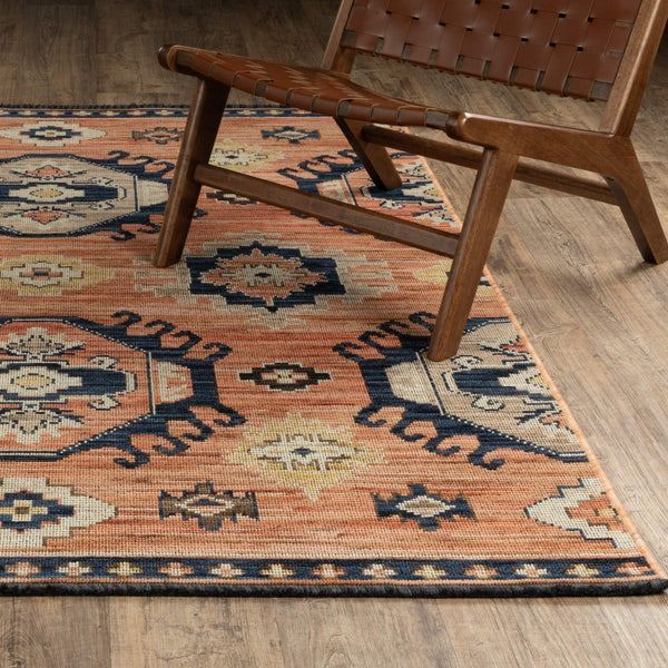 Oriental Weavers Legacy Axminster Woven Wool Nylon Area Rug with Geometric Medallion for Living Room Decor Terracotta / Blue 9'10" x 12'10" LLGY01300390ST