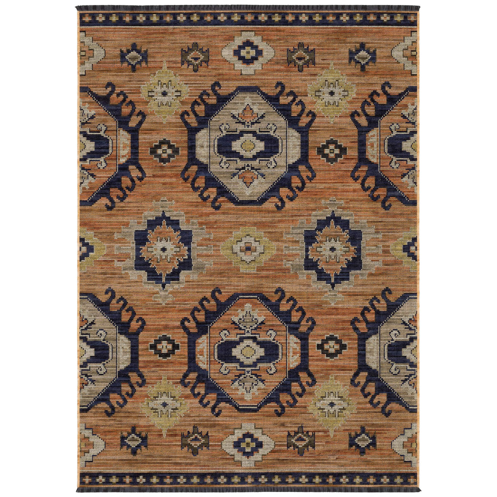 Oriental Weavers Legacy Axminster Woven Wool Nylon Area Rug with Geometric Medallion for Living Room Decor Terracotta / Blue 9'10" x 12'10" LLGY01300390ST