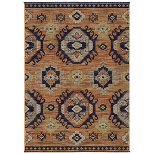 Oriental Weavers Legacy Axminster Woven Wool Nylon Area Rug with Geometric Medallion for Living Room Decor Terracotta / Blue 9'10" x 12'10" LLGY01300390ST