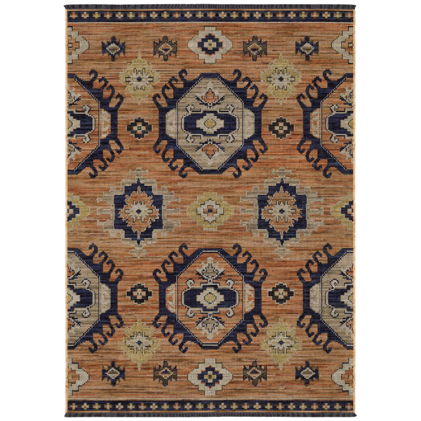 Oriental Weavers Legacy Axminster Woven Wool Nylon Area Rug with Geometric Medallion for Living Room Decor Terracotta / Blue 9'10" x 12'10" LLGY01300390ST