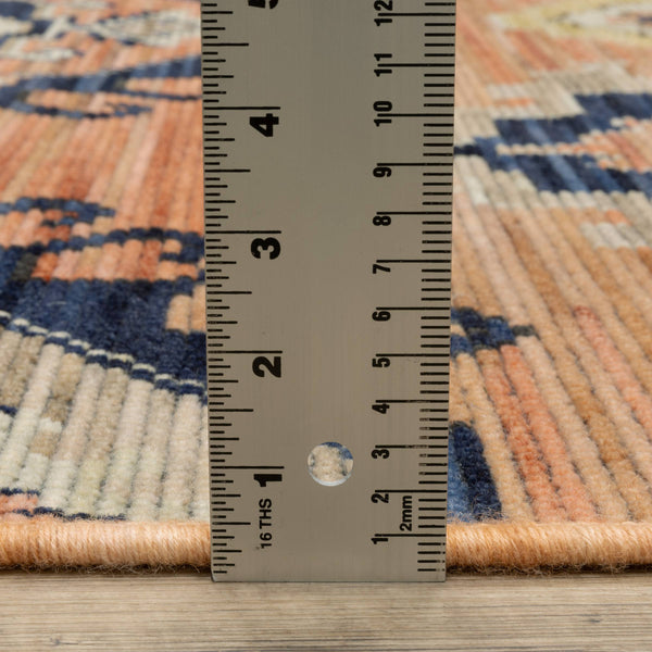 Oriental Weavers Legacy Axminster Woven Wool Nylon Area Rug with Geometric Medallion for Living Room Decor Terracotta / Blue 9'10" x 12'10" LLGY01300390ST