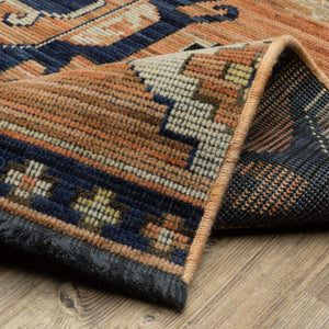 Oriental Weavers Legacy Axminster Woven Wool Nylon Area Rug with Geometric Medallion for Living Room Decor Terracotta / Blue 9'10" x 12'10" LLGY01300390ST