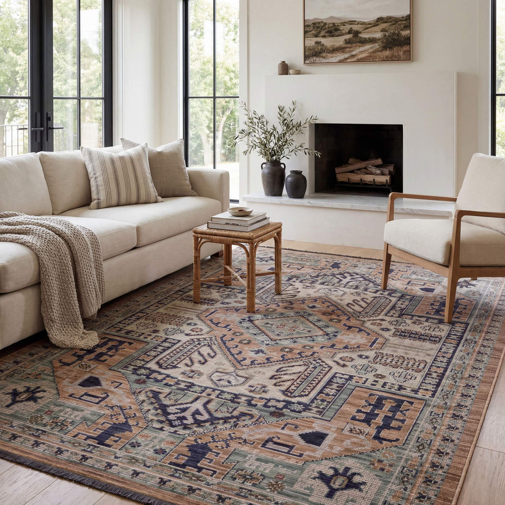 Oriental Weavers Legacy Serapi Inspired Axminster Woven Wool Nylon Area Rug with Distressed Abrash Jewel Tones 5'3" x 7'6" LLGY04160230ST