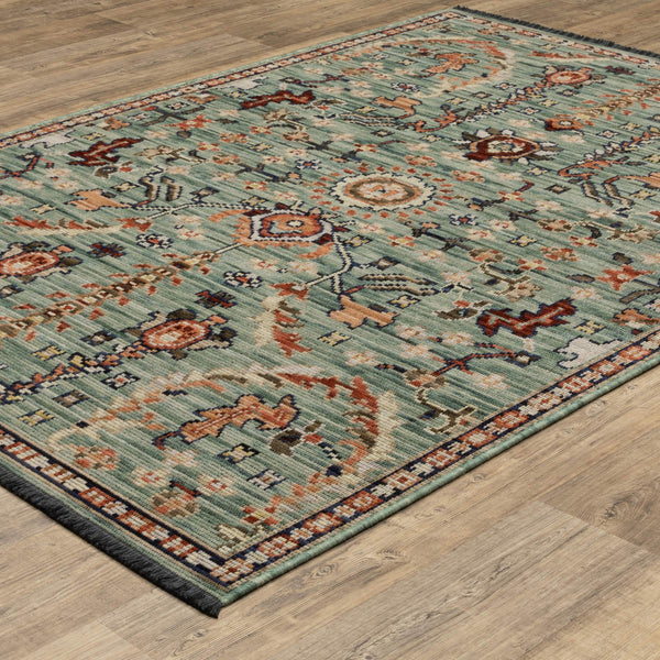 Oriental Weavers Legacy Axminster Woven Wool Nylon Area Rug Teal Floral Botanical for Living Room Decor 6'7" x 9'6" LLGY05200290ST