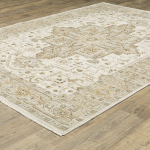 Oriental Weavers Lola Vintage Oushak-Inspired Beige Gold Area Rug With Distressed Medallion, Soft Durable Pile 150.39'' L x 118.11'' W LLLA01300382ST