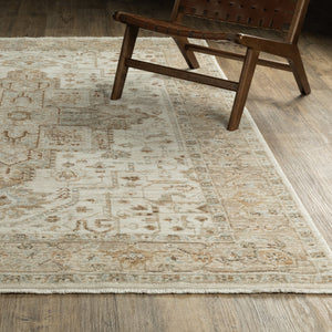 Oriental Weavers Lola Vintage Oushak-Inspired Beige Gold Area Rug With Distressed Medallion, Soft Durable Pile 150.39'' L x 118.11'' W LLLA01300382ST