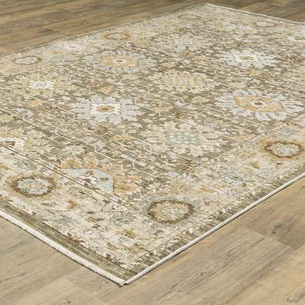 Oriental Weavers Lola Oushak-Inspired Brown & Pale Blue Area Rug — Distressed, Hi-Lo Plush Texture For Living Rooms 120.08'' L x 94.49'' W LLLA03240305ST