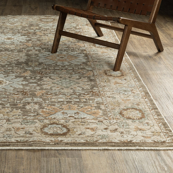 Oriental Weavers Lola Oushak-Inspired Brown & Pale Blue Area Rug — Distressed, Hi-Lo Plush Texture For Living Rooms 120.08'' L x 94.49'' W LLLA03240305ST