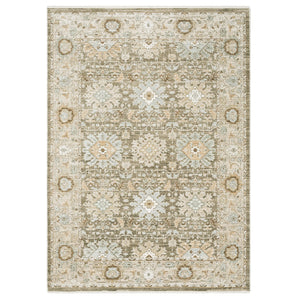 Oriental Weavers Lola Oushak-Inspired Brown & Pale Blue Area Rug — Distressed, Hi-Lo Plush Texture For Living Rooms 120.08'' L x 94.49'' W LLLA03240305ST