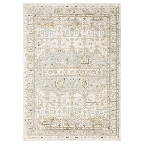 Oriental Weavers Lola Pale Blue Beige Runner Rug 2'7"X7'7" — Oushak-Inspired Low-Pile Polyester With Fringe Accents LLLA08078230ST