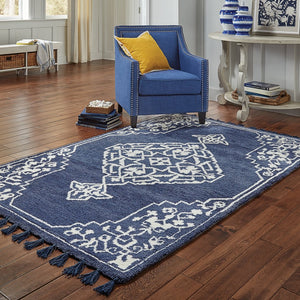 Oriental Weavers Madison Luxurious Hand-tufted Area Rug With Rich Jewel Tones And Trendy Tassels For Home Decor Blue,Ivory Polyester M61410305396st